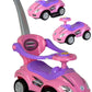 Chromewheels Push Cars For Toddlers, 3 In 1 Ride On Push Car With Guardrail, Ride On Toys Mega Car W/Push Handle & Horn & Music & Under Seat Storage, Pink