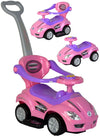 Chromewheels Push Cars For Toddlers, 3 In 1 Ride On Push Car With Guardrail, Ride On Toys Mega Car W/Push Handle & Horn & Music & Under Seat Storage, Pink