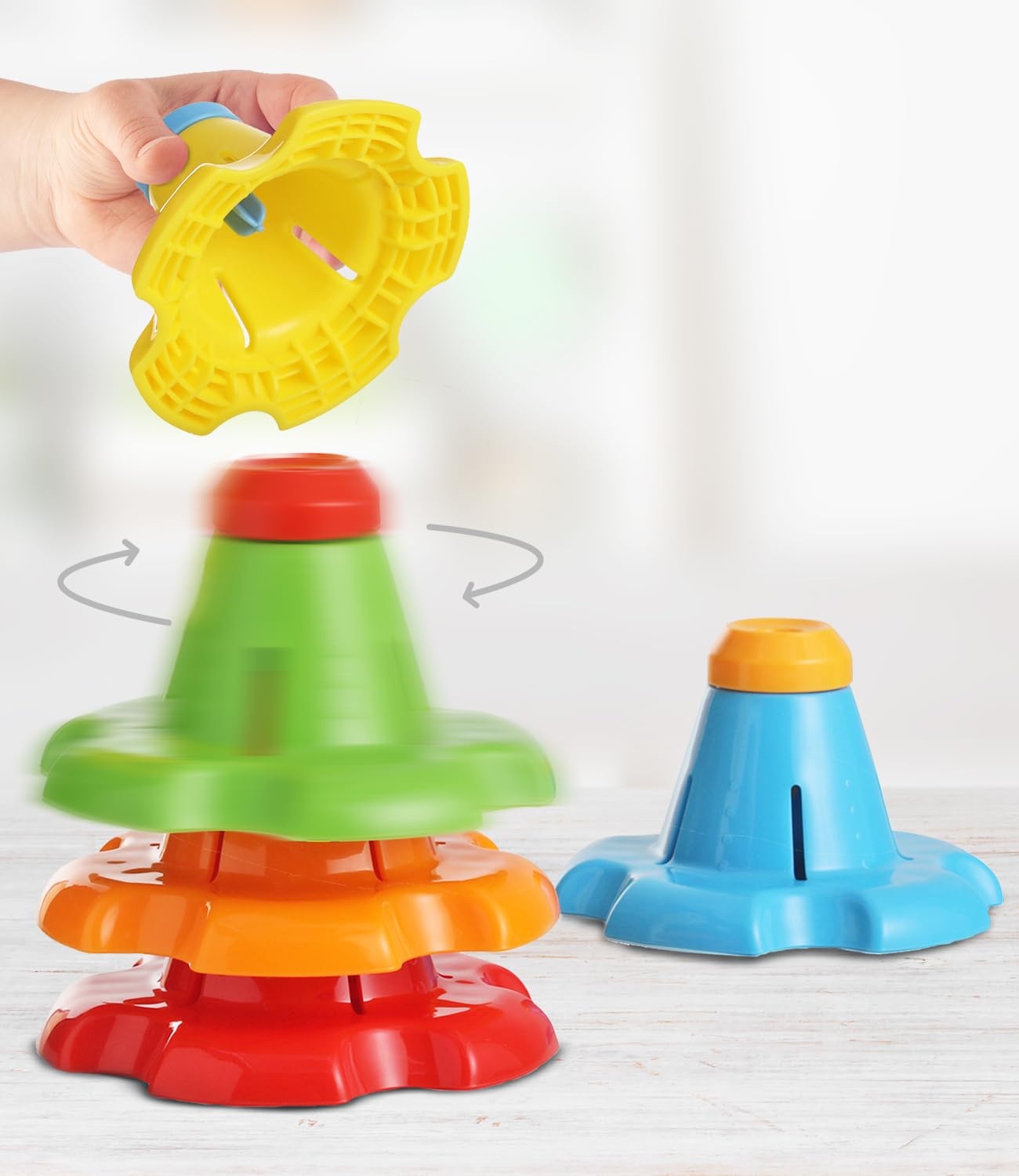Intellibaby Rainbow Spin N Stack Cones For Newborns/Infants, Fun & Colorful Toddler Activity Toys, Early Learning & Development