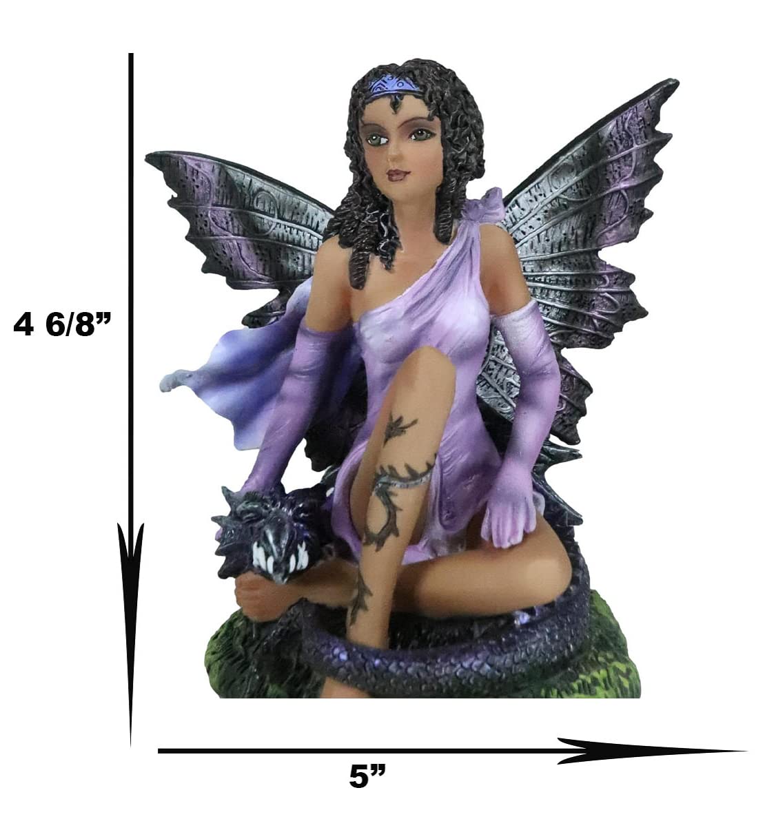 Ebros Beautiful Tribal Ebony Moth Fairy With Baby Dragon Statue Enchanted Dark Fairy Garden Decorative Figurine