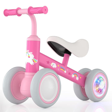 Lilian&Gema Colorful Lighting Baby Balance Bike For 1 Year Old Boys Girls, 12-24 Months Toddler Balance Bike, No Pedal 4 Wheels