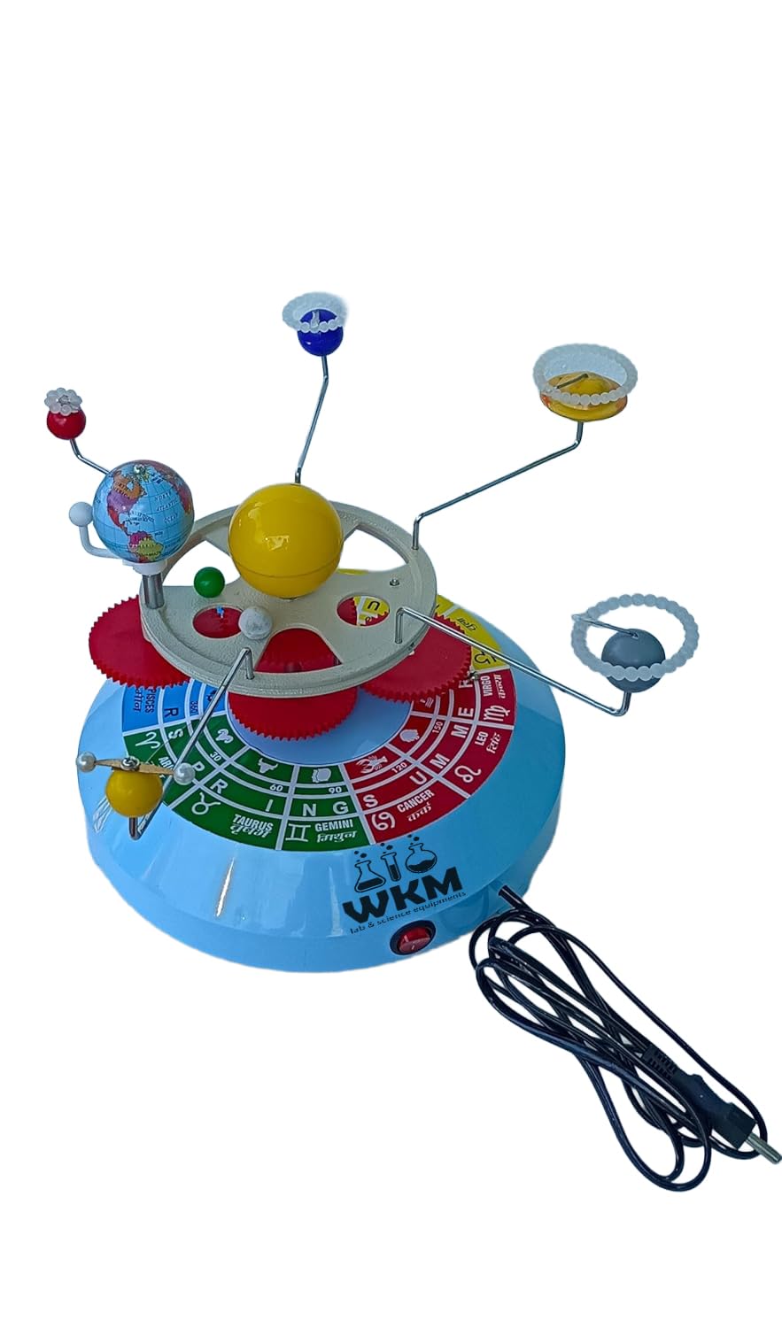 WKM Interactive Solar System Model  Motorized Orrery with Rotating Planets, LED Sun & Zodiac Calendar  STEM Learning Toy for K