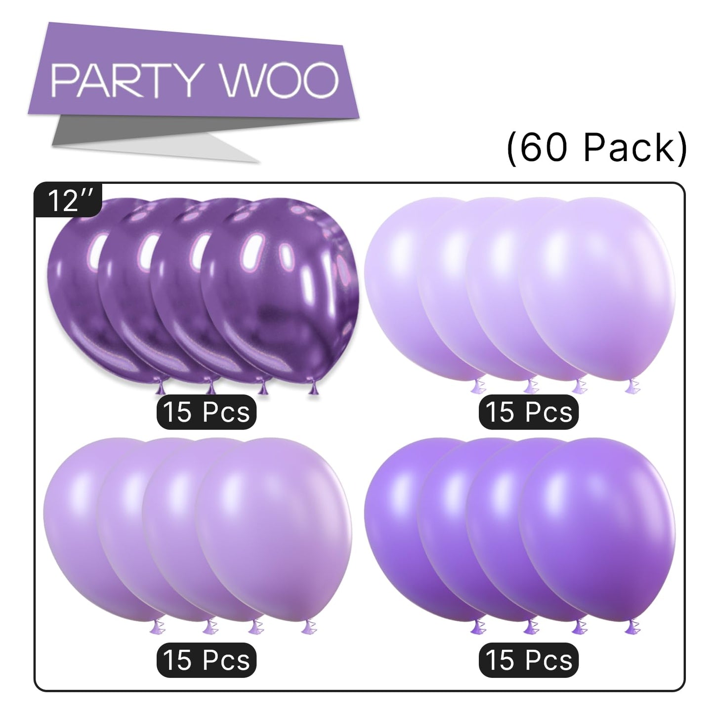 PartyWoo Purple Balloons, 70 Pcs 12 Inch Pastel Purple Balloons, Lilac Balloons, Violet Balloons, Purple Metallic Balloons for P
