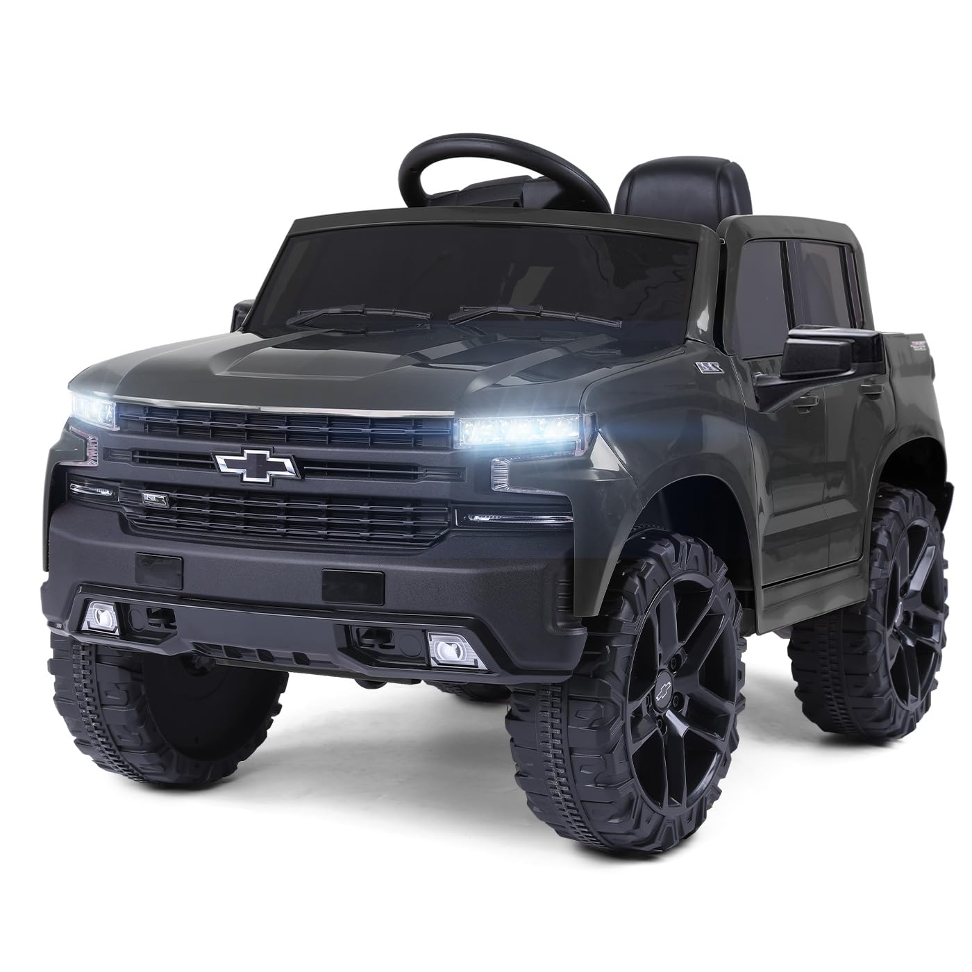 Funtok Licensed Chevrolet Silverado Ride On Truck, 12V Kids' Electric Vehicles W/Parent Remote Control, Truck Bed Storage, Led L