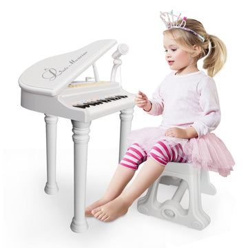 Love&Mini Piano Toy Keyboard White 31 Keys For Age 2+ Year Old Girls Boys Birthday Gifts, Kids Keyboard Toy Instruments White Piano With Microphone And Stool