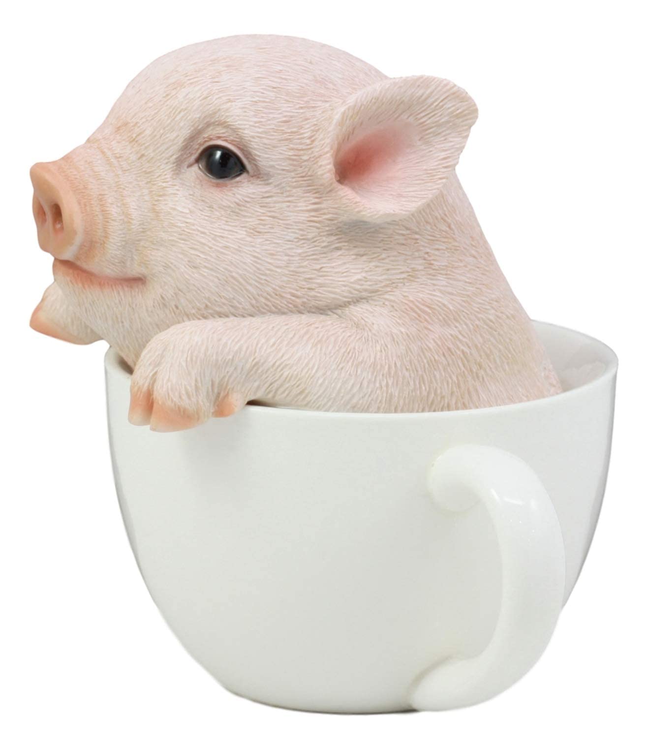 Ebros Gift Adorable Babe Pink Teacup Pig Figurine 5.25' Tall Realistic Animal Collectible Design Decor Statue With Glass Eyes Country Farm Whimsical Pigs