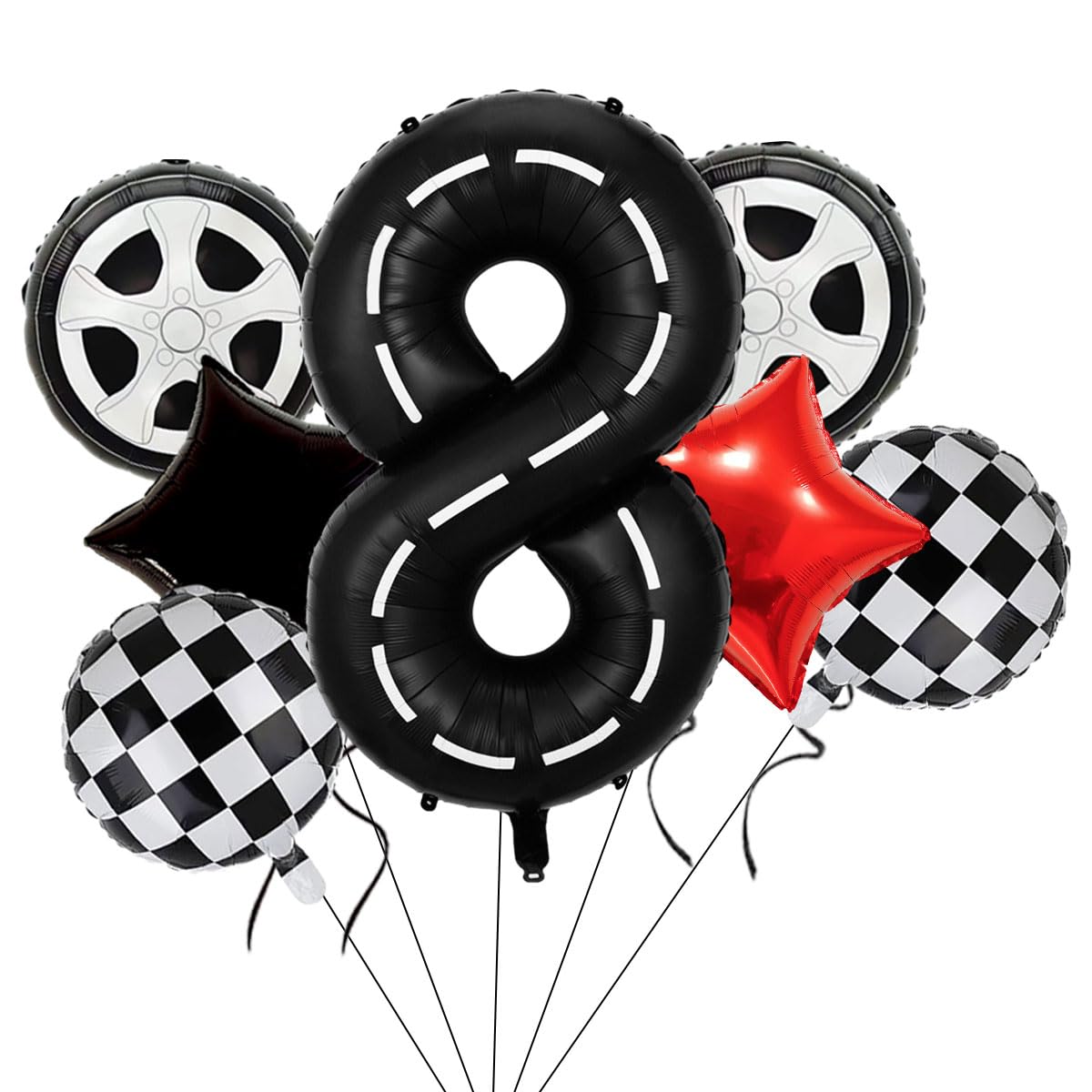 Race Car Birthday Balloons Decorations, 40 Inch Racetrack Black Number 8 Balloon, Large Mylar Black 8 Balloon For 8St Birthday R
