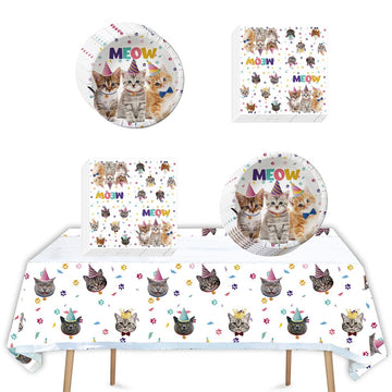 41Pcs Cat Party Supplies,Include 20 Plates, 20 Napkin And 1Pcs Tablecloth,Used For Birthday Party Decoration (Cat Eee)