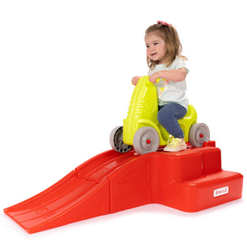 Simplay3 Downhill Thrill Kids Roller Coaster Indoor-Outdoor Ride-On Toy, With Red Ride-On Car, Coaster Ramp And Clicking Wheels,