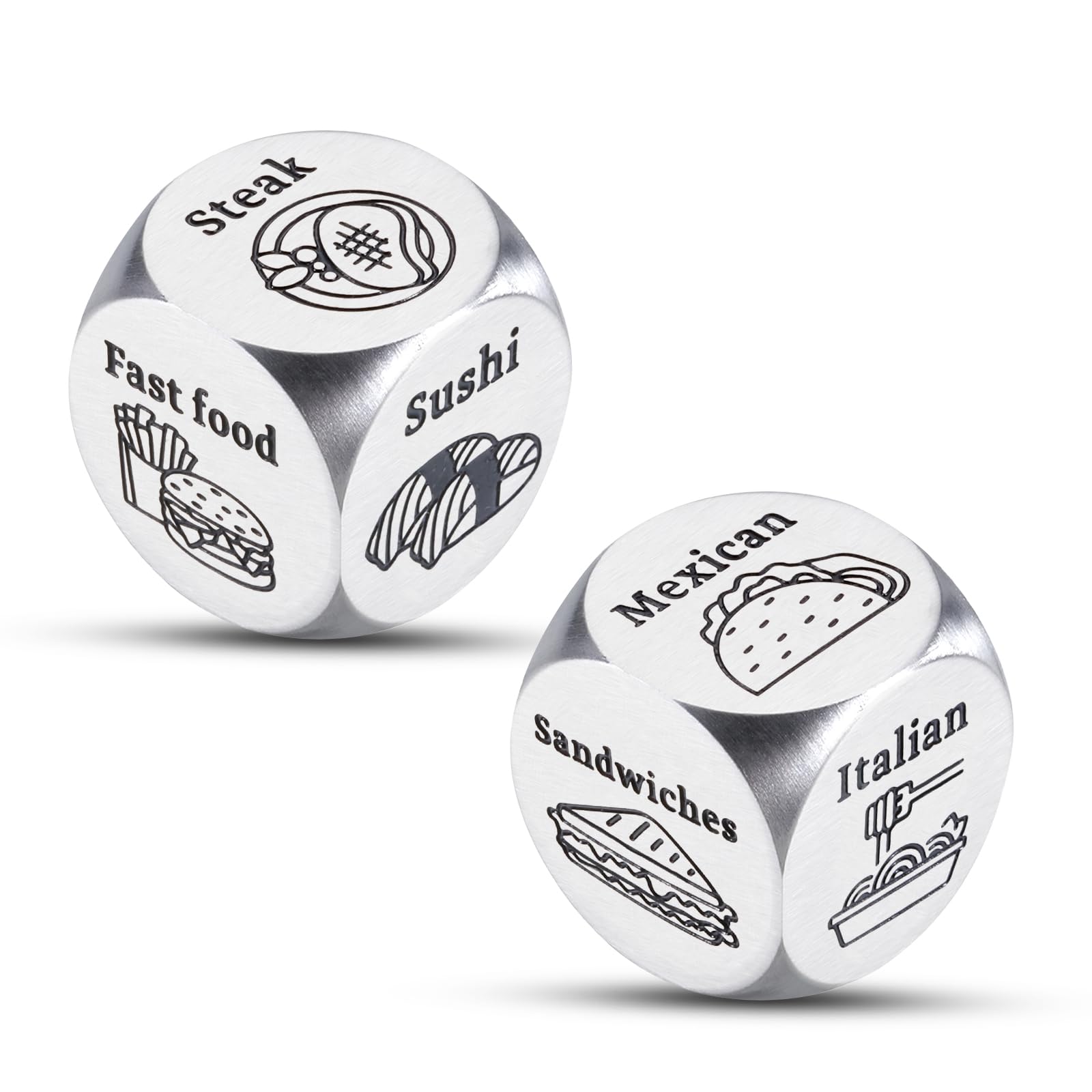 White Elephant Gifts for mature-themeds 2PCS Food Decision Dice Date Night Ideas Guy Gift for Him Her 11th Anniversary Steel Gifts Stocking Stuffers for Men Women