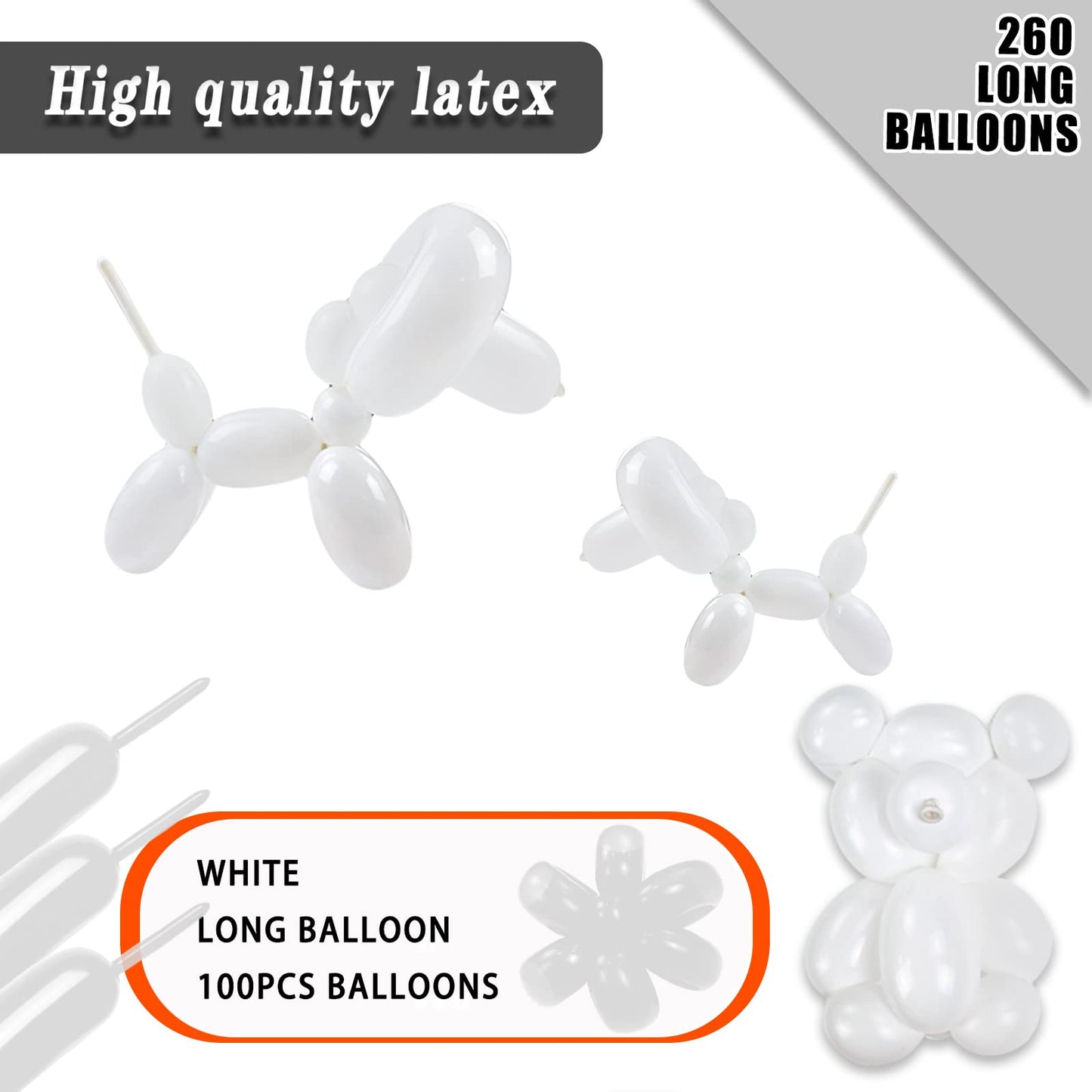 White 260Q Long Balloons 100 Pack White Modeling Long Magic Balloons Thickening Latex Twisting Diy Animal Balloon For Birthday W