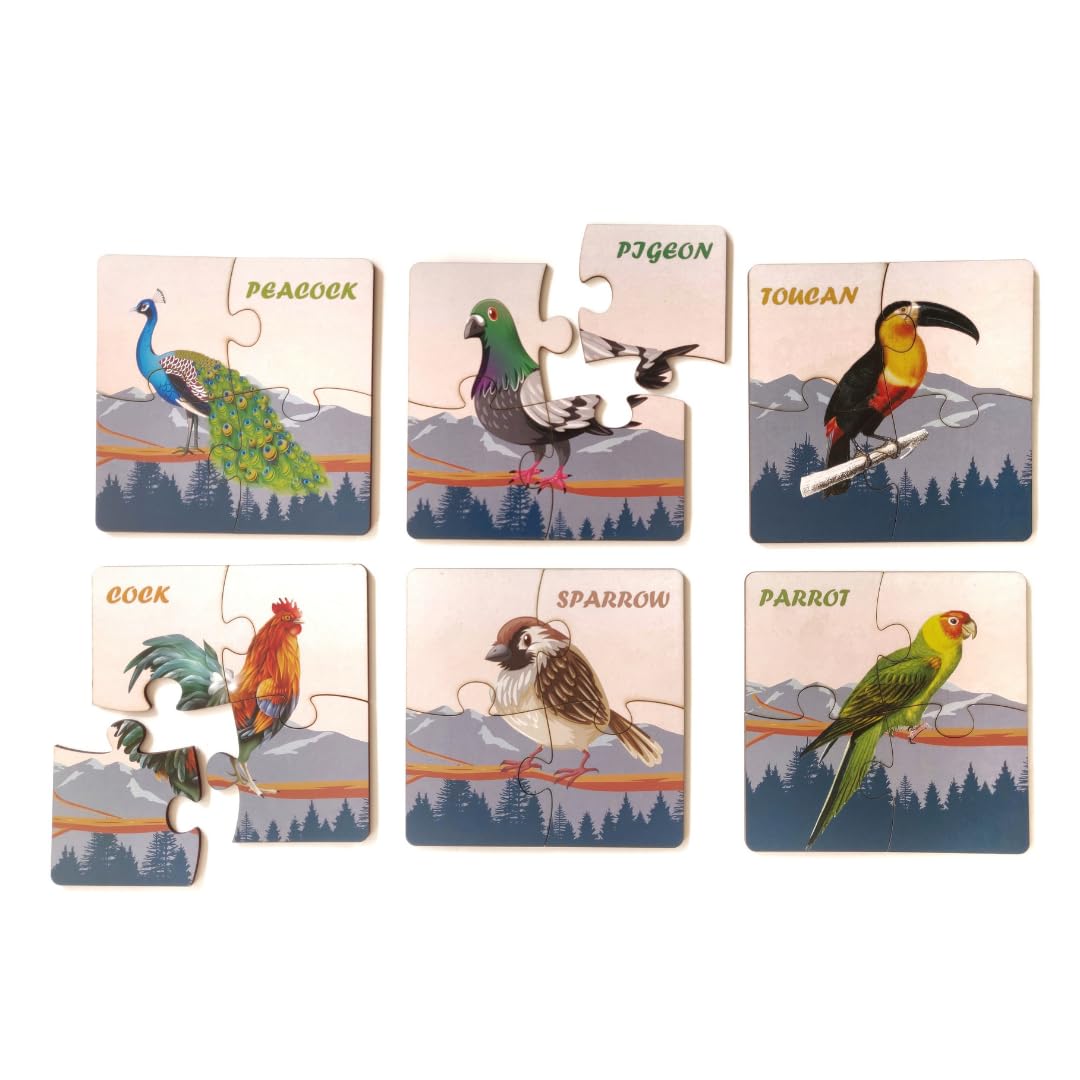 FACTOY Animal Wooden Jigsaw Puzzles for Kids Children for 2+ Years, Set of 624 Pieces (14cm x 14cm) Multi Color Wooden Learnin