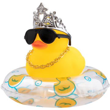 wonuu Car Duck Rubber Duck Car Ornaments Duck Car Dashboard Decorations with Cute Headband Swim Ring Necklace Sunglasses  C-Male Crown&Gold Chain