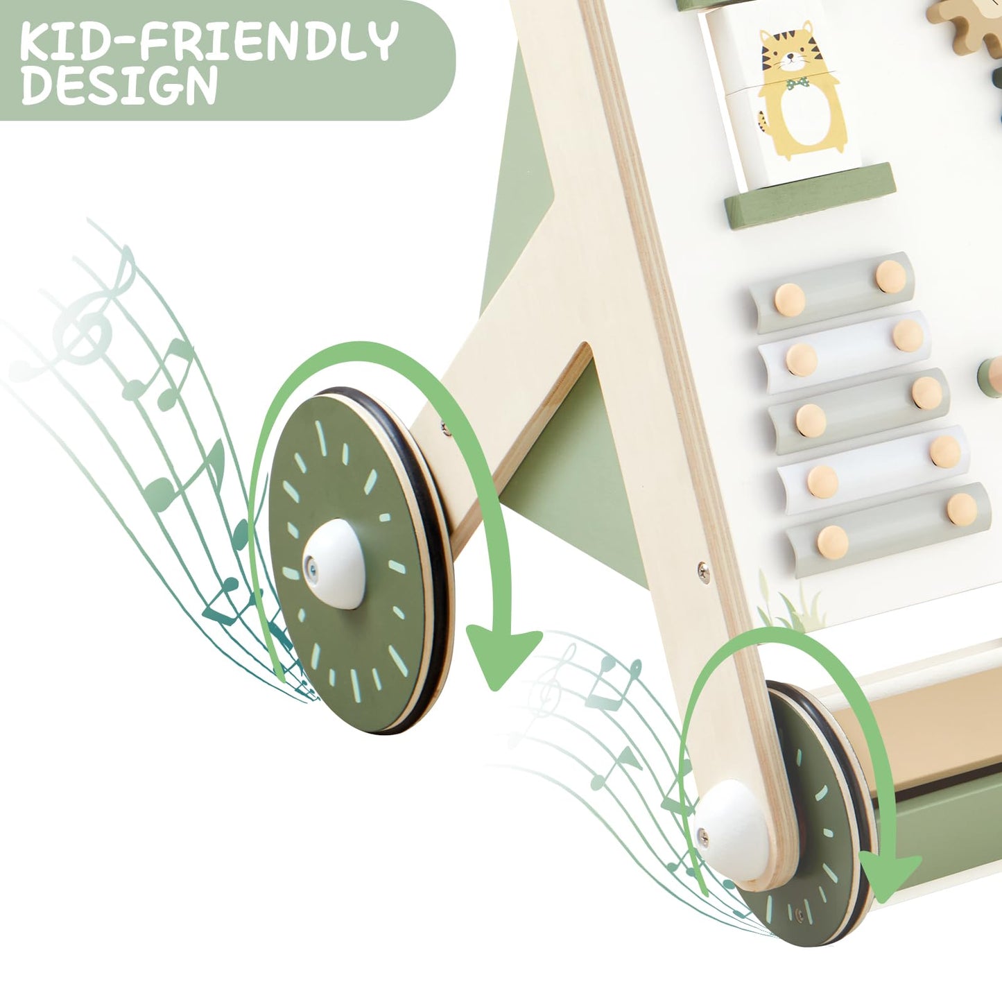 Beright Wooden Baby Walker With Roller Upgraded, Push And Pull Learning Activity Walker, Multi-Functional Kids’ Activity Toys, Develops Motor Skills & Stimulates Creativity, Green
