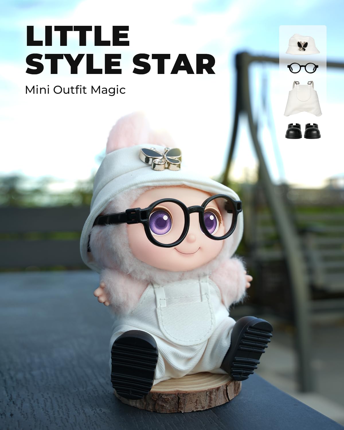 4pcs Dolls Outfit Set  Hat & Overalls for 17 cm Doll Clothes Accessories Suit  Stylish Clothes for Doll  Cute Outfits for Dress up Unique Style with enhanced Fabric  White