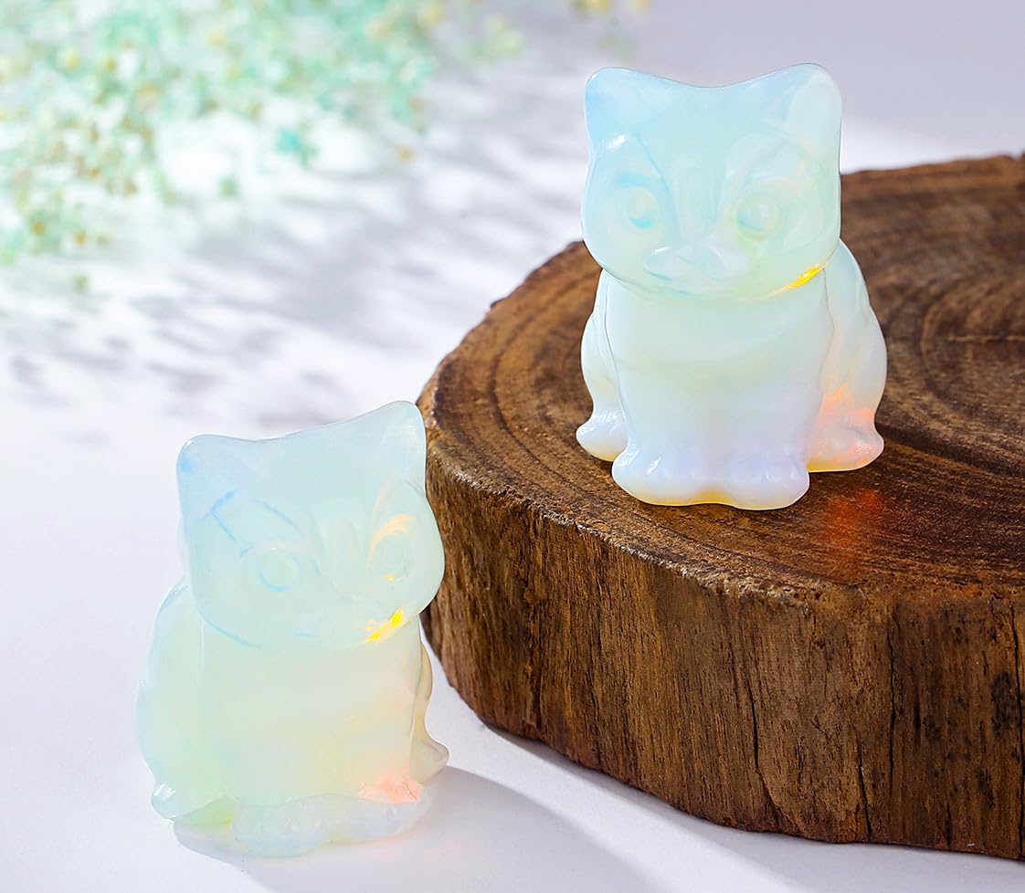 Duqguho Cat Decor Opal Cat Crystal Figurines Crystals Gifts For Cat Lovers Men Women Lucky Cute Cat Statue For Room Desk Decor 1
