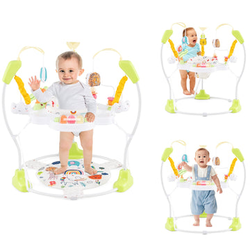 HONEY JOY Baby Bouncer Activity Center - 360° Rotary Seat, 3 Heights, Yellow, Music & Lights, Developmental Toys for Infants