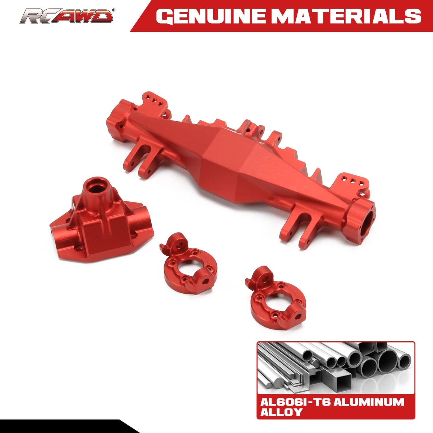 RCAWD Front Axle Housing Cover Case Set LOS242031 for Losi 1/8 LMT Red