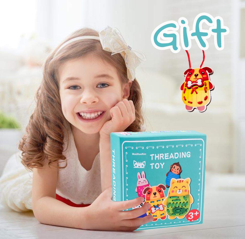 Promise Babe 5 Pack Animals Lacing Cards Wood Block Puzzle Threading Toys Montessori Toy Sewing Cards For Toddler Educational Pr