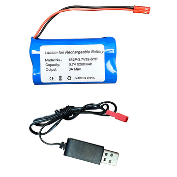 Seasider 3.7V 5200Mah Li-Ion Rechargeable Battery With Jst 2Pin Red Plug With Usb Charger Cable For Rc Construction Trucks Diy E
