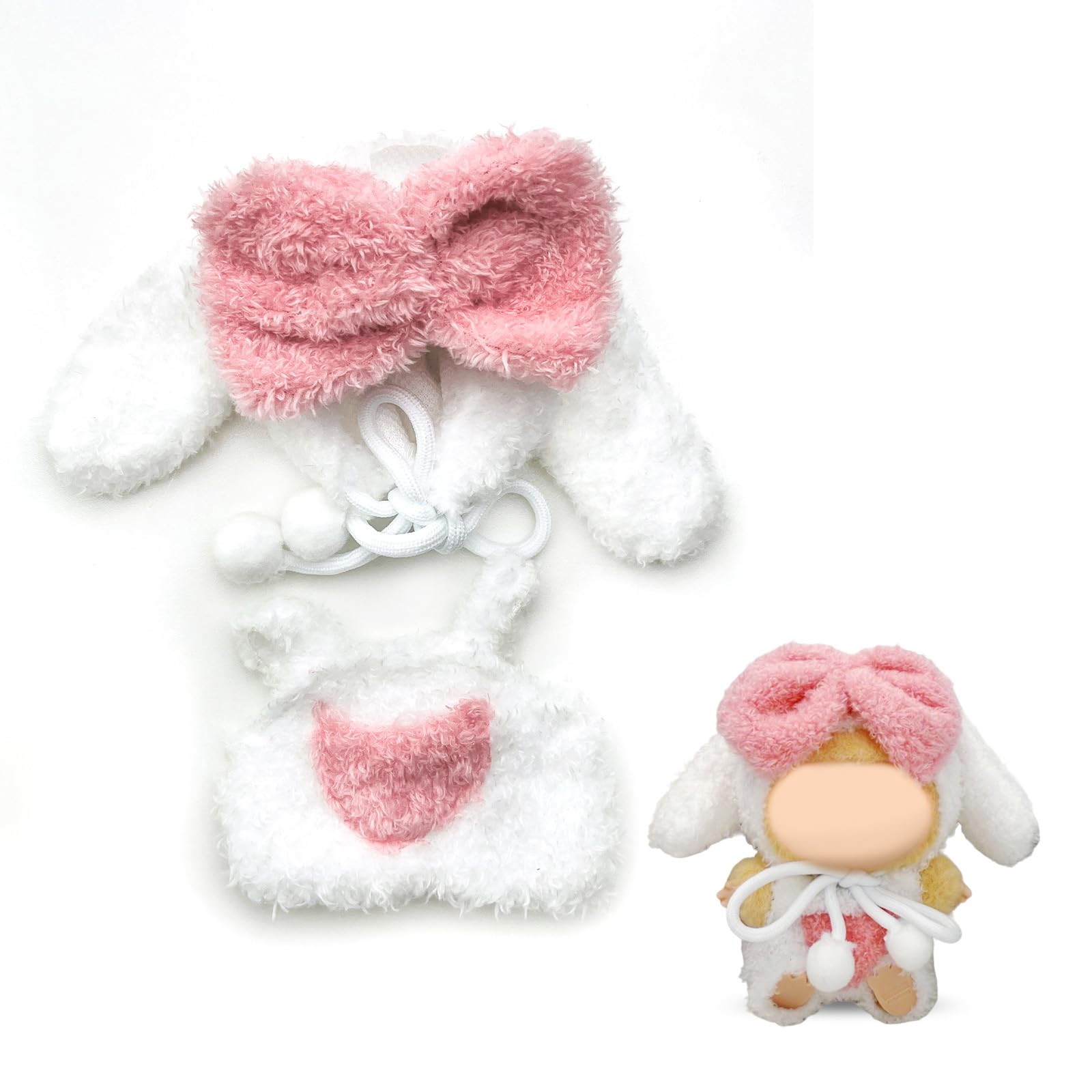 17cm Doll Clothes Labubu Clothes for 6.7inch(17cm) Dolls enhanced Doll Outfit with Hat and Accessories(Clothes Only) (Pink White)