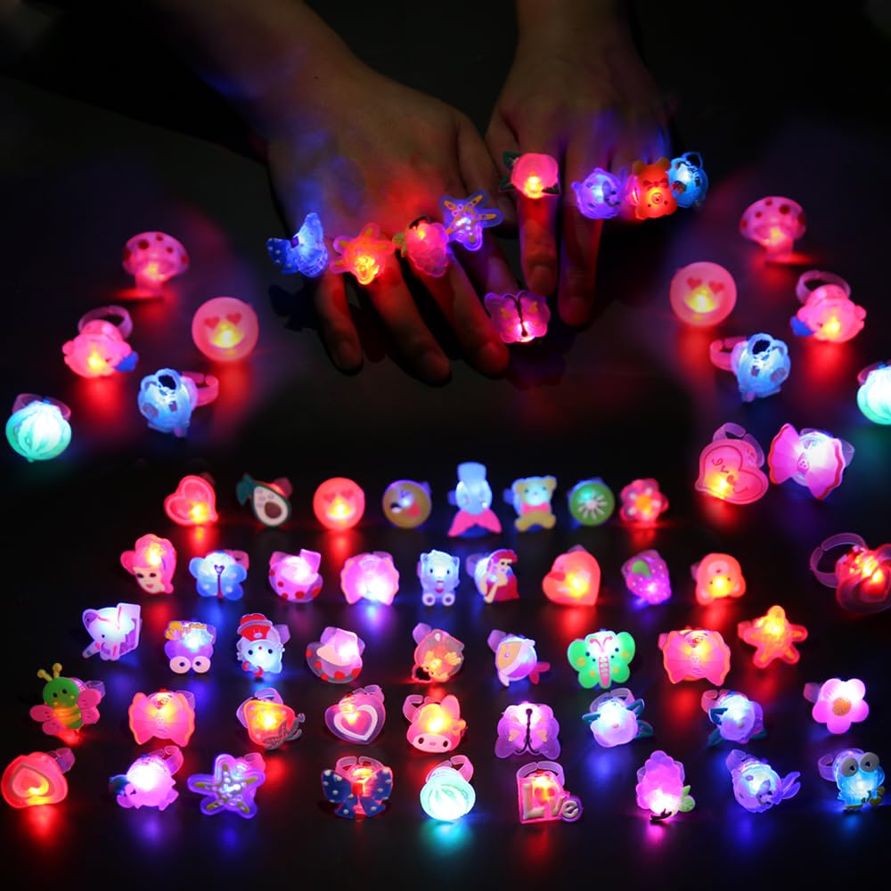 NEEW 50 Pcs LED Light Up Ring Bulk Toys, Glow in The Dark Party Supplies, Party Favors for Adults Kids Pinata Filler Goody Bag S