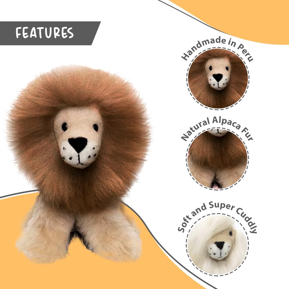 AlpacaNext Lion Handmade on Real Alpaca Wool. Alpaca Stuffed Animal. Soft  Cute and Cuddly Alpaka Plush Toy (11 inches  Brown Mane)