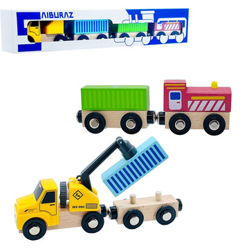 Wooden Trains Cars With Crane Magnetic Train Toys For Wooden Train Tracks Train Sets For Toddlers And Kids Ages 3+ (Crane Train)