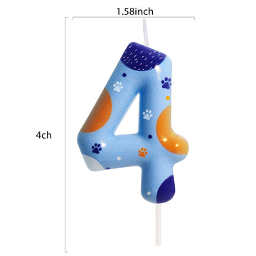ElekFX Blue Dog Paw Birthday Candles, Number 4 Paw Print Birthday Party Supplies, 2.76 inch Paw Cake Topper Decorations, Birthda