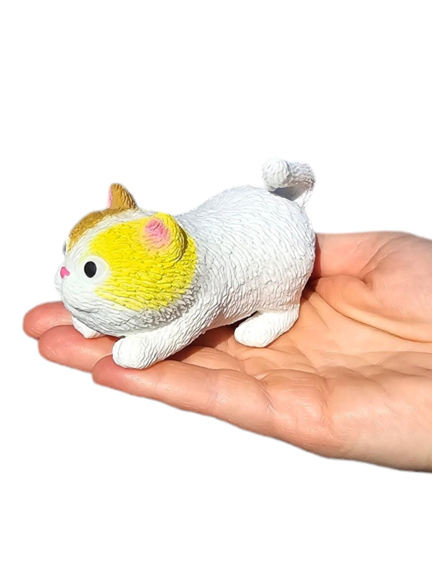 Squishy Stretchy Cat (3.5' To 6.5') Rubber Fidget Sensory Toy Filled With Sand. Great Stress Relief Cat Toy For Kids, Adults And Pets. (White Cat)