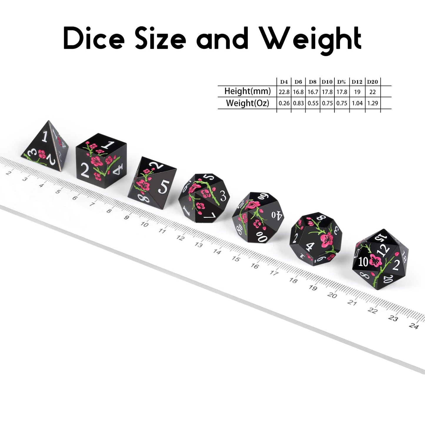 Metal Dice Set D&D, DNDND 7 PCS Flower Metallic DND Dice Set with Grogeous Gift Case for Dungeons and Dragon Tabletop Game (Matt