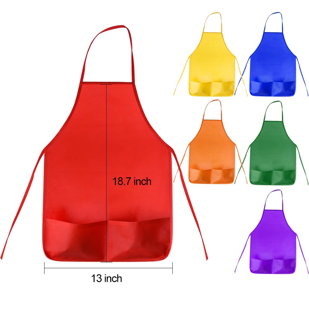KUUQA Kids Art Apron - 6 Colors, 2 Pockets, 13 x 19, Ideal for Painting, Crafts, Home, Kitchen, Classroom Supplies