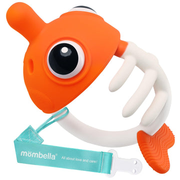 Mombella Clownfish Baby Teether Toys, Teething Toys For Babies 0 3 6 12 Months With Clip, Safe Soft Silicone Infant Teethers Toy