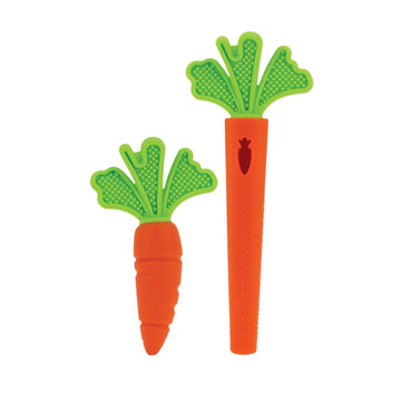 Nuby Silicone Carrot Teether - 2-Pack Baby Teething Toy, Orange, 3+ Months