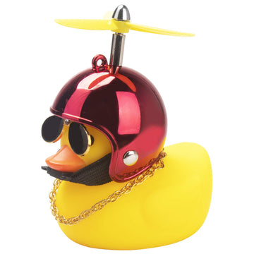 Wonuu Rubber Duck Car Ornaments Yellow Duck Car Dashboard Decorations Cool Glasses Duck With Propeller Helmet (Brilliant Red-Yel