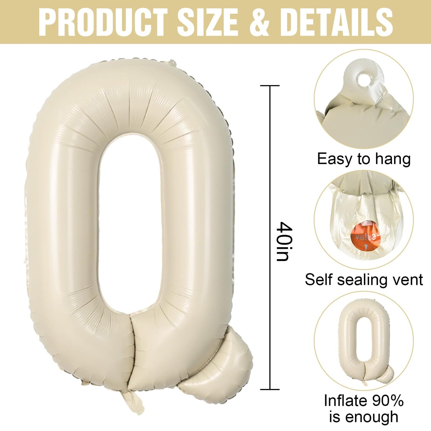 Cream Q Letter Balloons,40 Inch Letter Q Balloon Beige,A To Z Alphabet Mylar Helium Custom Letter Balloon For Birthday Baby Show