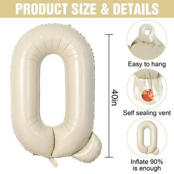 Cream Q Letter Balloons,40 Inch Letter Q Balloon Beige,A To Z Alphabet Mylar Helium Custom Letter Balloon For Birthday Baby Show