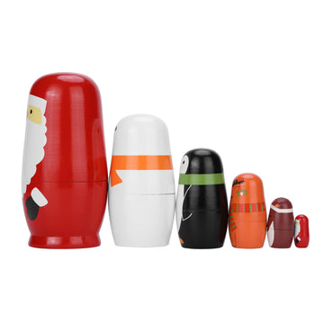 Yoption 6Pcs Christmas Russian Nesting Dolls, Handmade Wooden Santa Claus Snowman Matryoshka Dolls Gift For Kids Christmas Birth