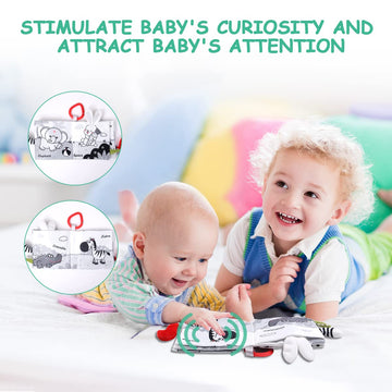 Vicloon Soft Cloth Baby Books, Baby Books 0-6 Months, 3D Black And White High Contrast Soft Cloth Book, Washable Non-Toxic Early Baby Book