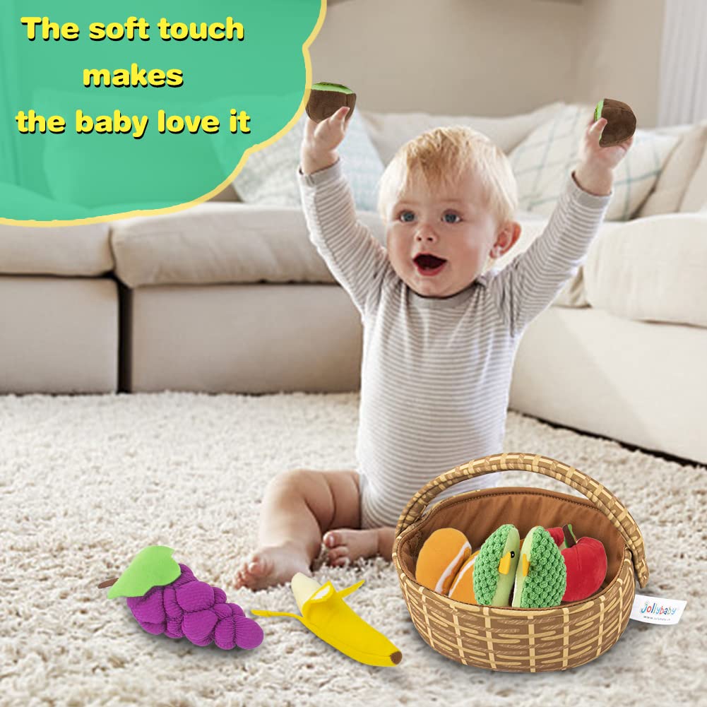 Inbeby Peelabe Play Food Toys,My First Plush Fruit Basket, Soft Plush Play Food Toy For Baby 6 12 18+ Month,Toddler Girl Boy Toy Gift For 12-18 Month(Avocado/Kiwi/Banana/Orange/Apple/Grape)