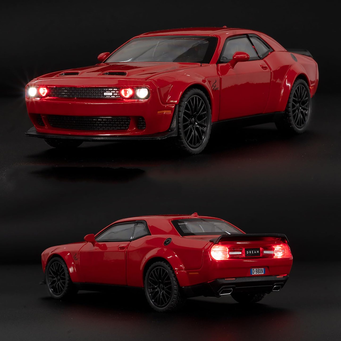 Ymhat Toy Cars 1/32 Dodge Challenger Die Cast Metal Toy Cars Hellcat Toy Car With Sound And Light Pull Back Hellcat Car For 3+ Y