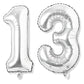 Flyloons 13 number Silver Foil Balloon 16 inch Size Birthday Decoration Items Pack of 2 | 13th Year Balloons | Thirteen