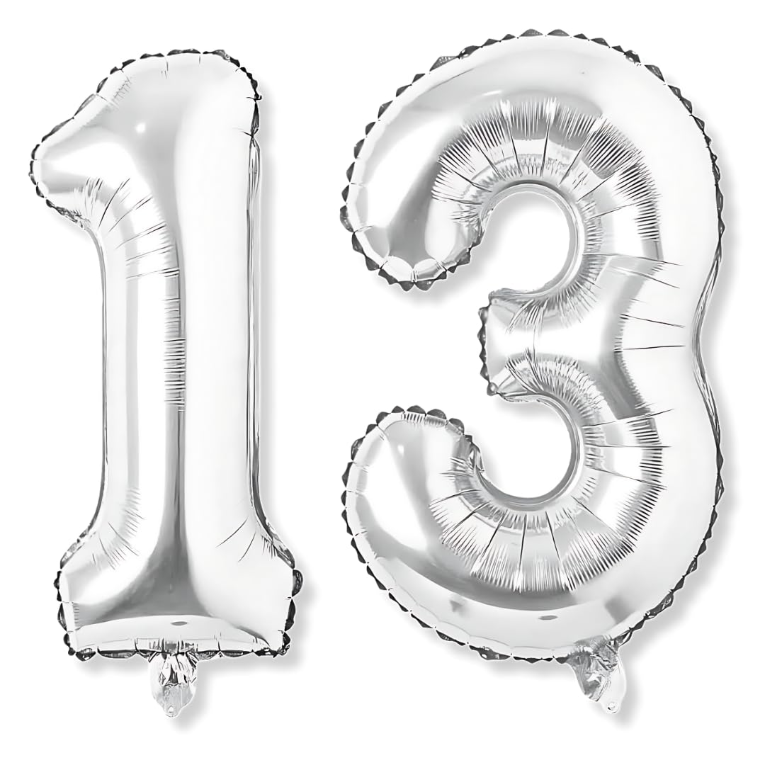Flyloons 13 number Silver Foil Balloon 16 inch Size Birthday Decoration Items Pack of 2 | 13th Year Balloons | Thirteen