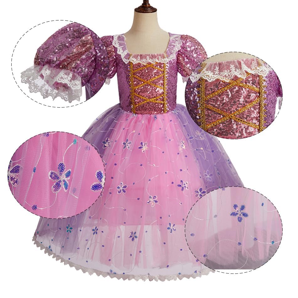Tpmg Princess Costume Dress For Girls With Wig, Kids Halloween Dress Up Clothes Pretend Play Birthday, 6T