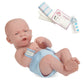 JC Toys La Newborn 15-inch Real Boy Vinyl Doll - First Yawn Blue, Model 18504