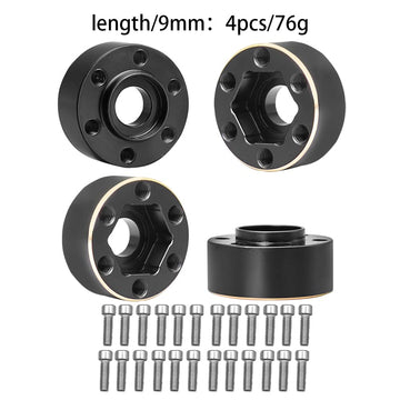 NXUEBDU Brass Wheel Hex Hub Extenders Adaptor for 1/10 RC Crawler TRX4 SCX10 Car Upgrade, Pack of 4 (Black, 15mm)
