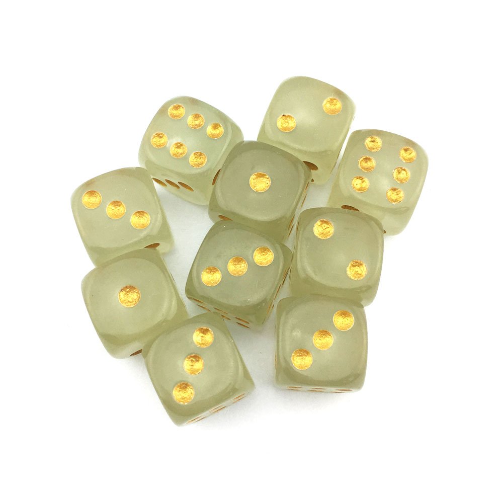 SmartDealsPro D6 Glow in The Dark Dice - 10-Pack, 16mm Golden Dots, Acrylic for DND, MTG, RPG, Table Games