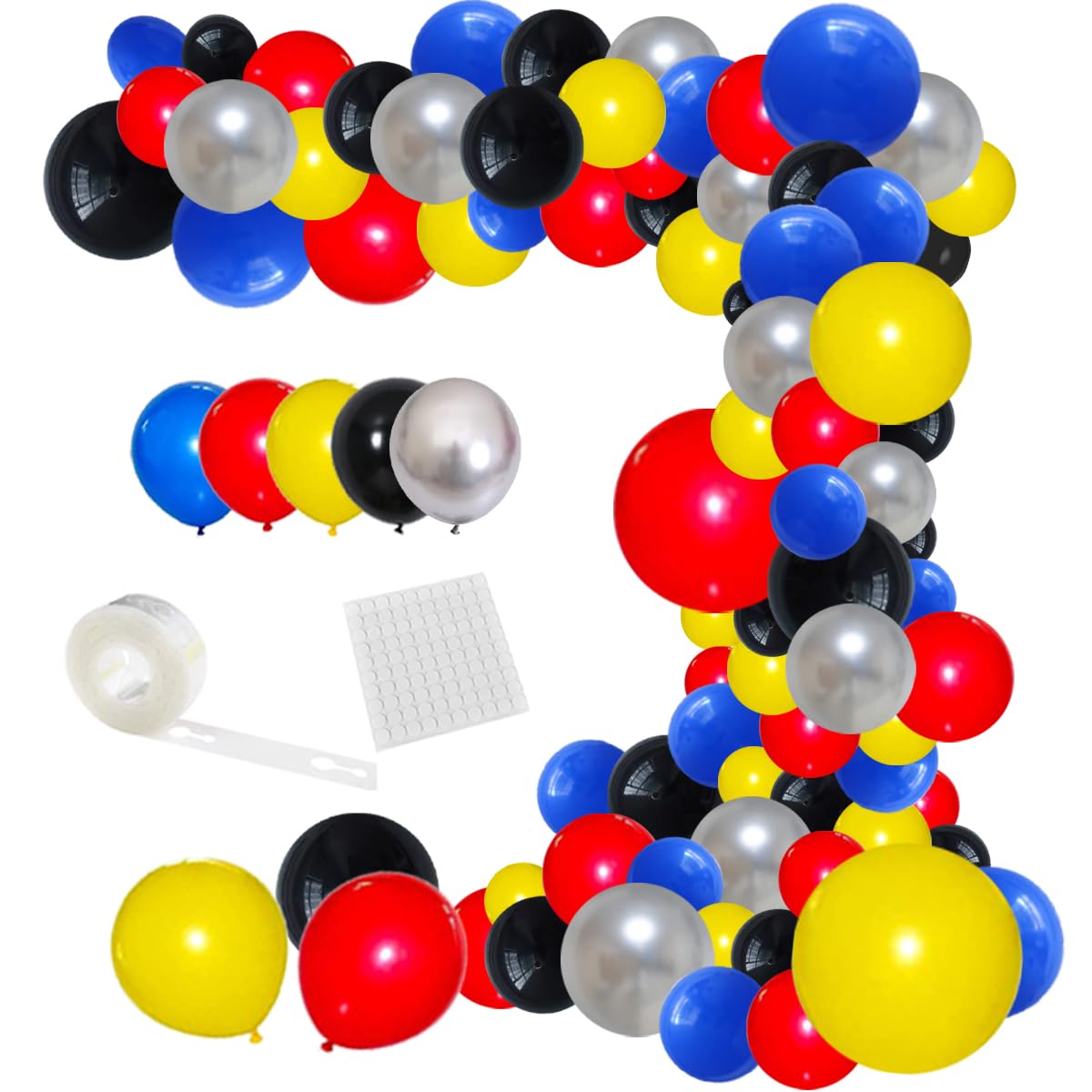 Red Yellow Blue Black Silver Balloon Garland Arch Kit, 127Pcs Red Black Royal Blue Yellow Metallic Silver Balloons For Boys Brit