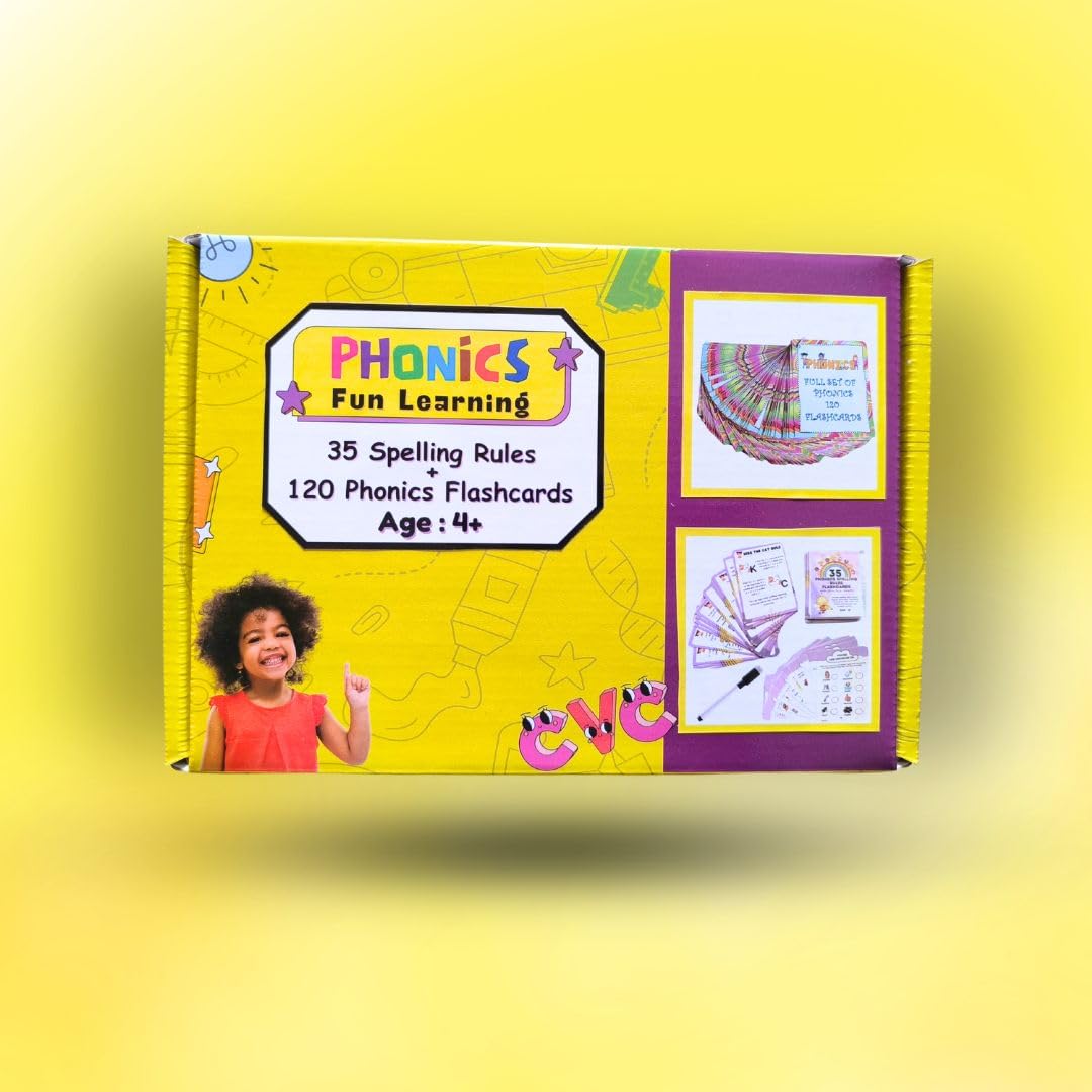 Edustar Phonics Fun Learning (35 Spelling Rules + 120 Phonics Flashcards) | Essential Spelling Rules & Phonics Set For Kids 4+