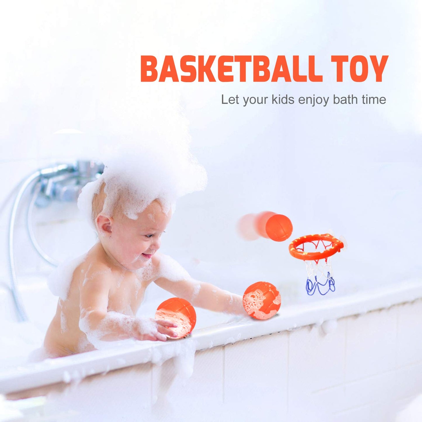 Zoordo Bath Toys Bathtub Basketball Hoop Balls Set For Toddlers Kids With Strong Suction Cup Easy To Install,Fun Games Gifts In